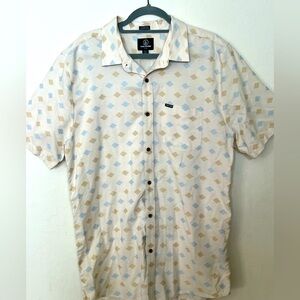 Volcom Cream and Blue Casual Button Down Shirt